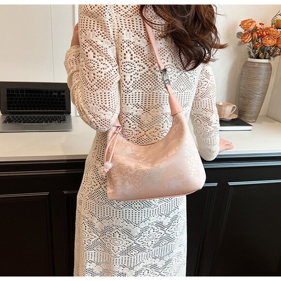 Silk Blend Chinoiserie Shoulder Handbag /Multiple colors available - Picture 6 of 16